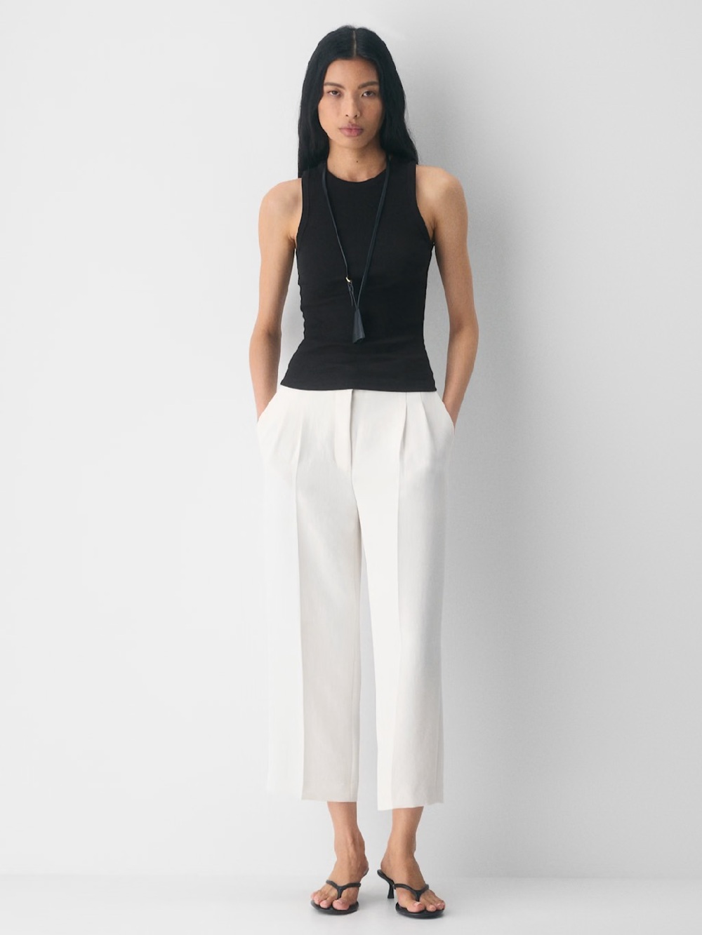 Babaton White Cropped Pleat-Front Trousers